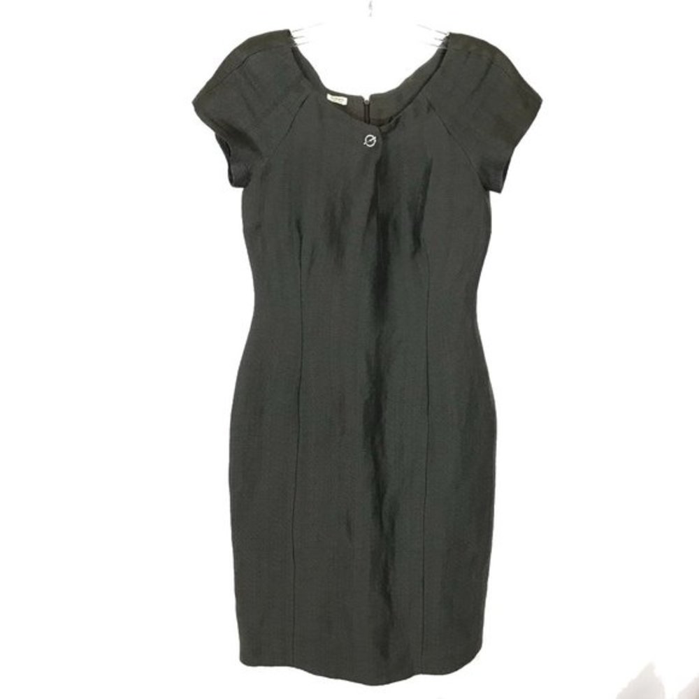 Womens Size 4 Agnona Gray Linen Silk Blend Textured Pencil Dress Made in Italy